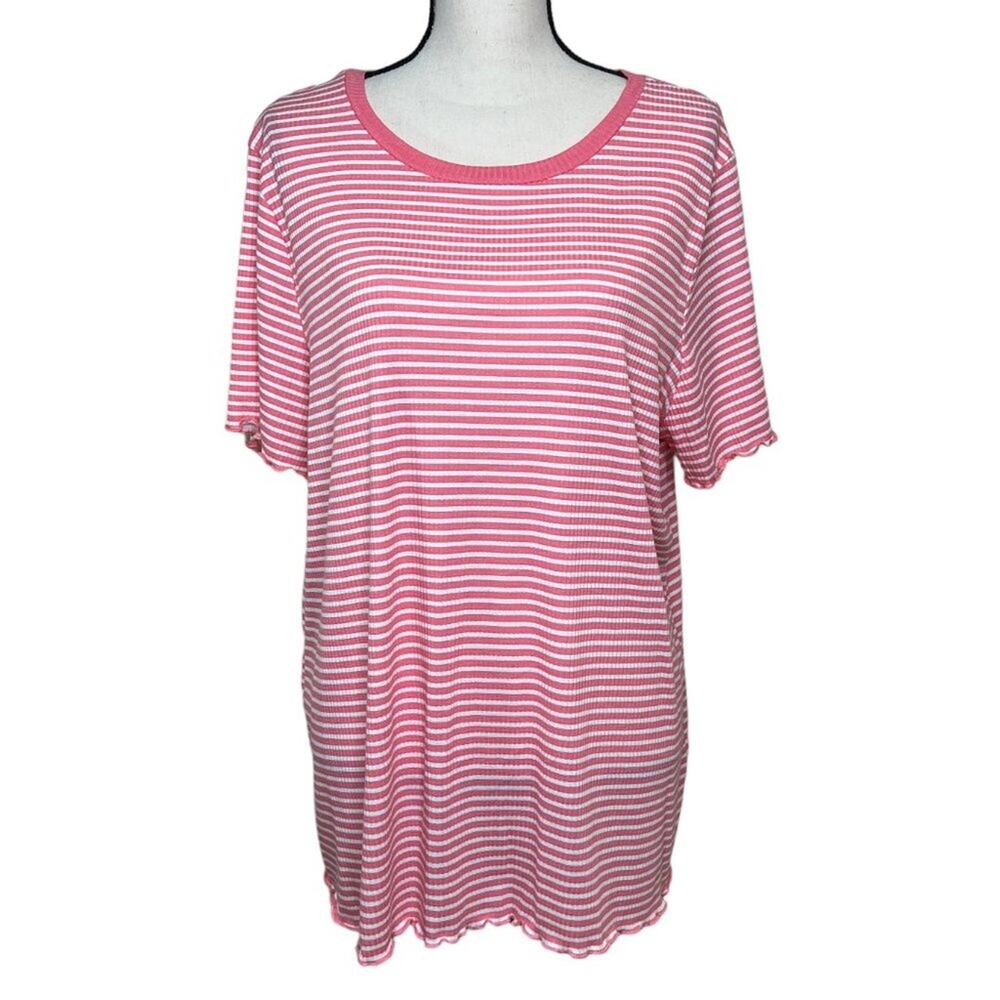 LulaRoe Kelly Tee Pink & White Size 3XL